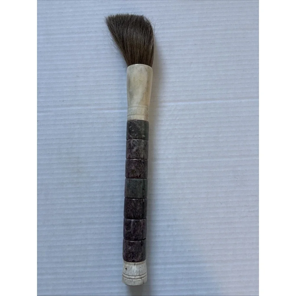 Large Antique Chinese Jade Stone Bone Horsehair Calligraphy Scholars 13
